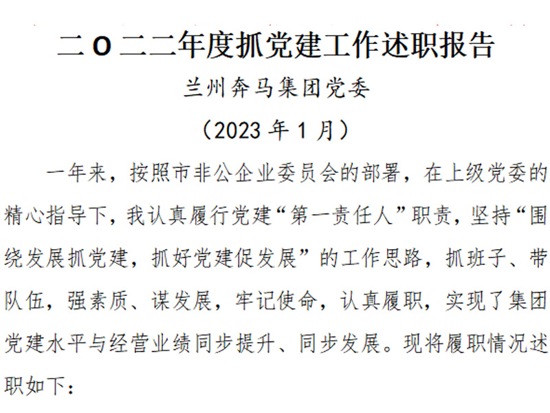 2022奔马集团党委抓党建工(gōng)作(zuò)述职报告